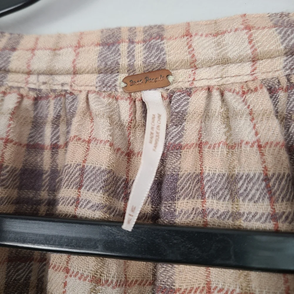 Free People Northern Bound Oversized Flannel Balloon Sleeve Top in Beige Combo
